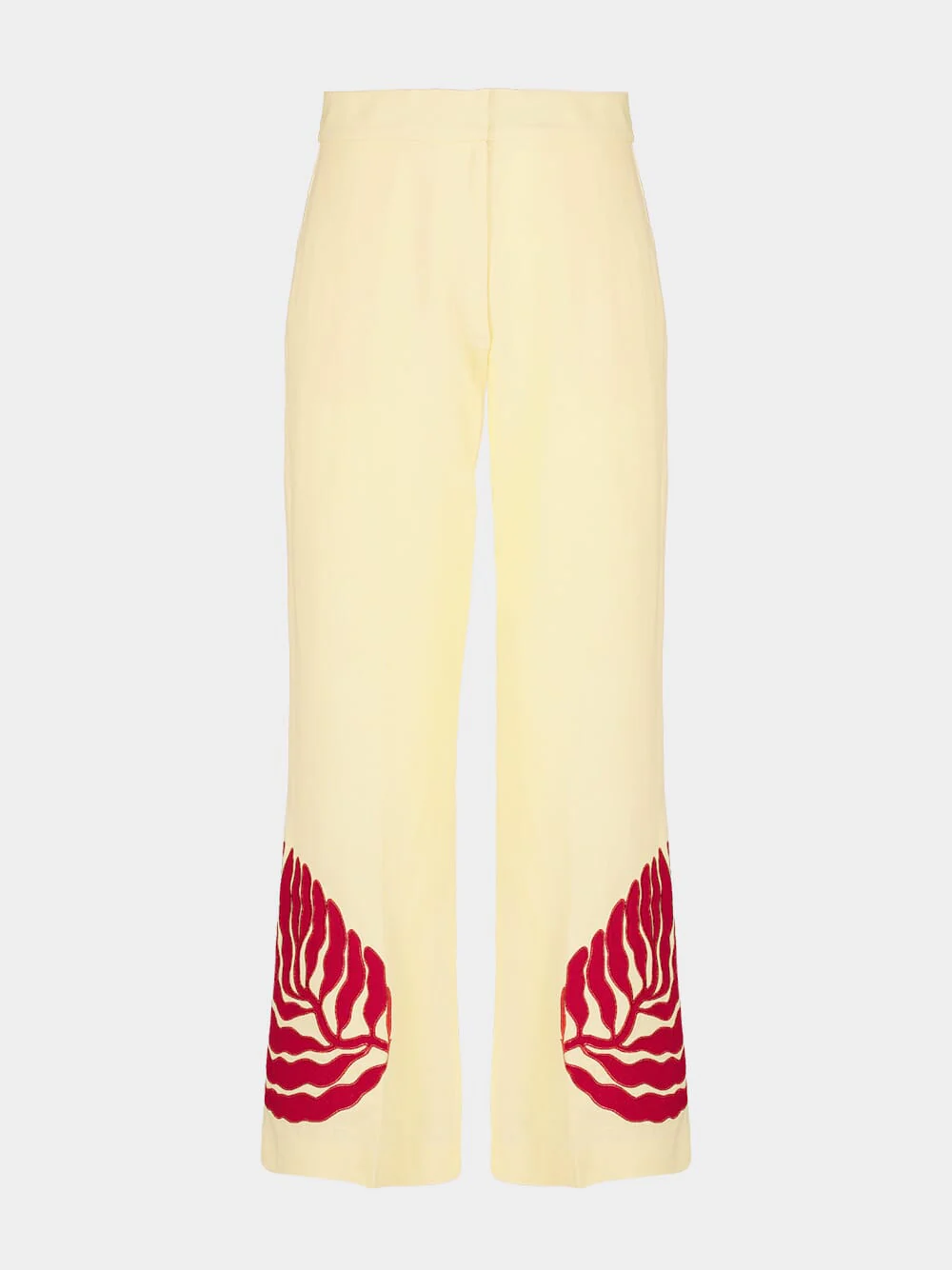 Azalea Vanilla Custard Linen Flared Pants with Embroidered Patches - Image 2