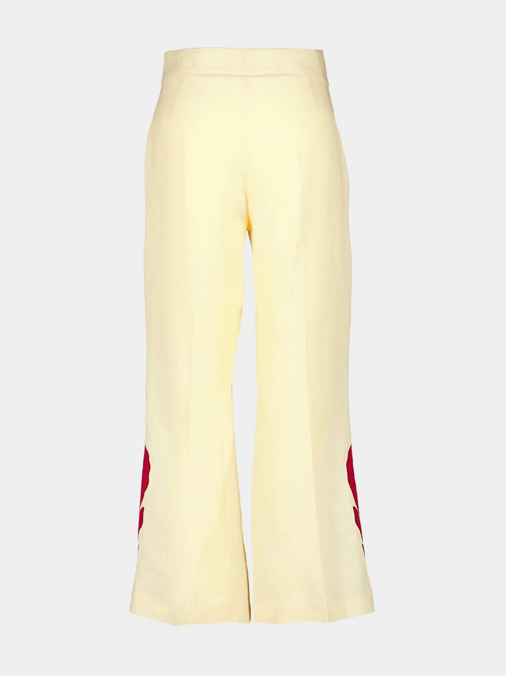 Azalea Vanilla Custard Linen Flared Pants with Embroidered Patches - Image 3