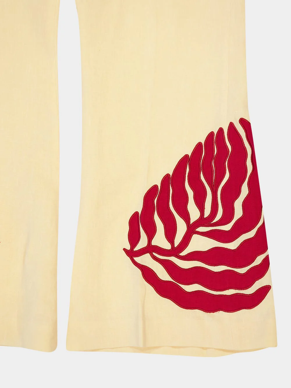 Azalea Vanilla Custard Linen Flared Pants with Embroidered Patches - Image 7
