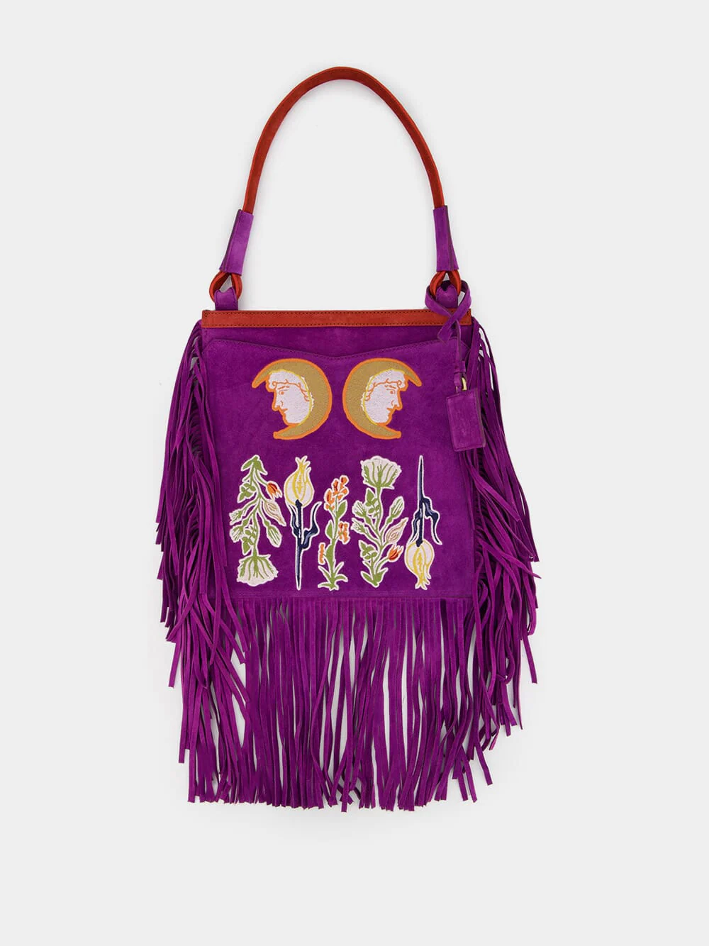 Aquila Embroidered Suede Bag with Fringes - Image 3