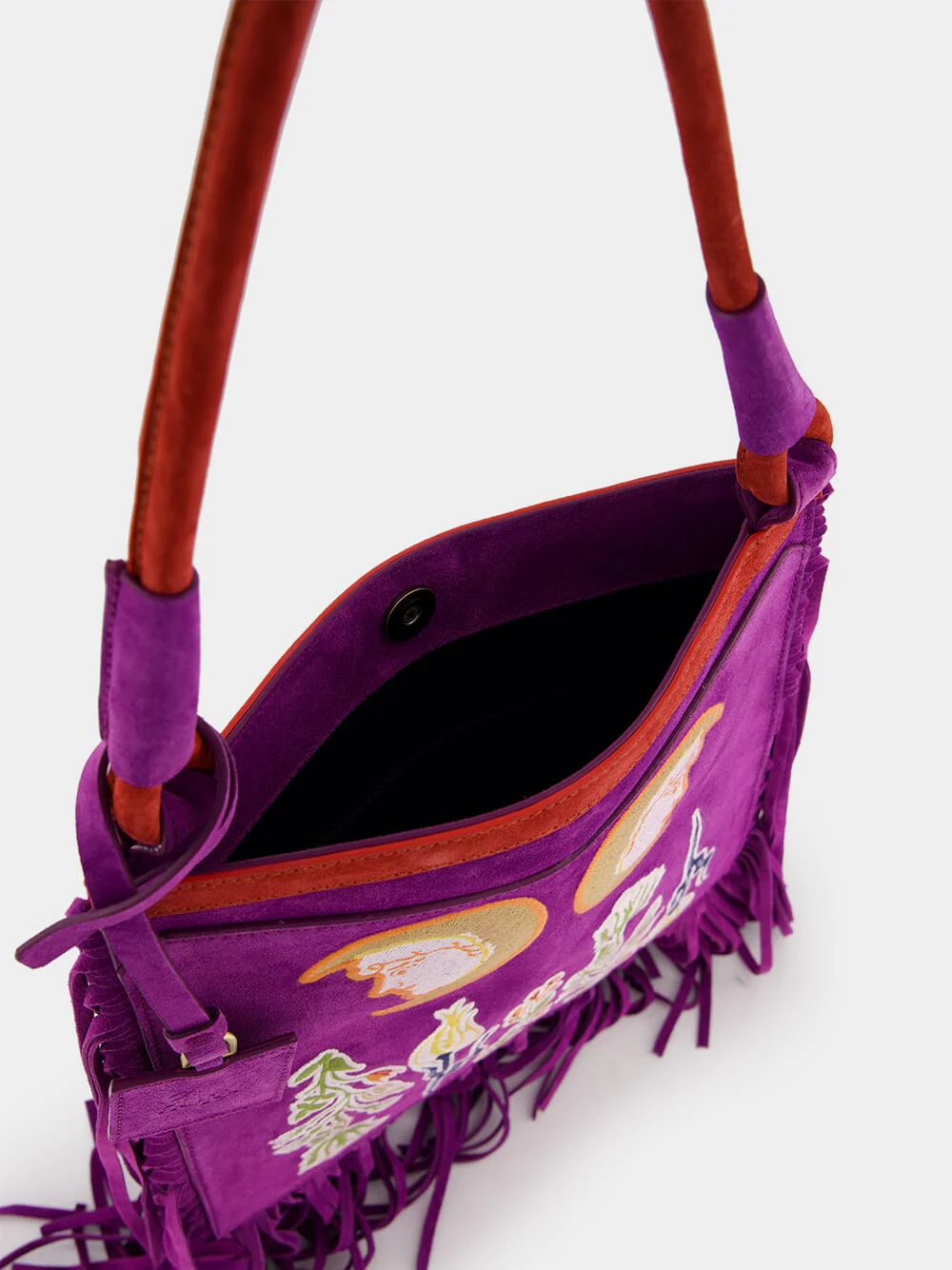 Aquila Embroidered Suede Bag with Fringes - Image 8
