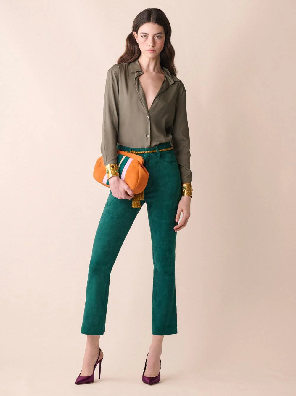 Medine Orange Leather And Suede Clutch - Image 2