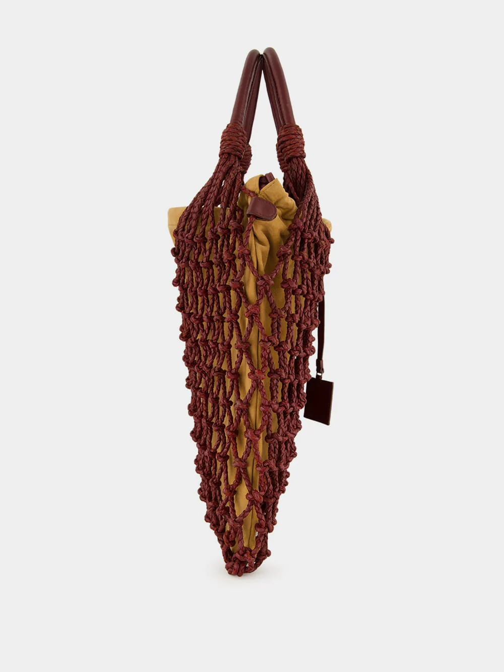 Big Marble Coffee Bean Leather Macramé Maxi Purse - Image 3