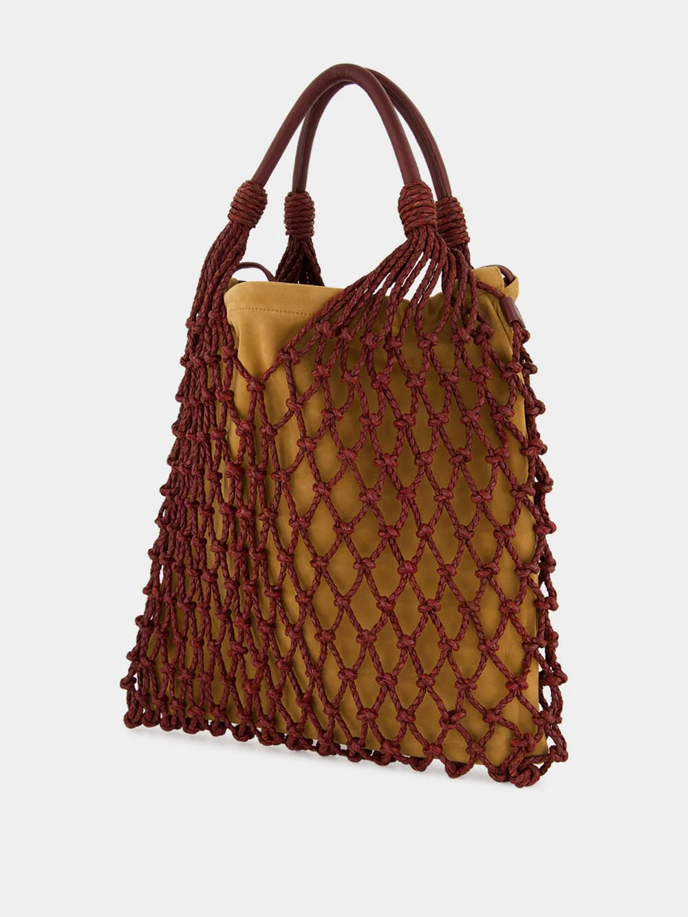 Big Marble Coffee Bean Leather Macramé Maxi Purse - Image 4