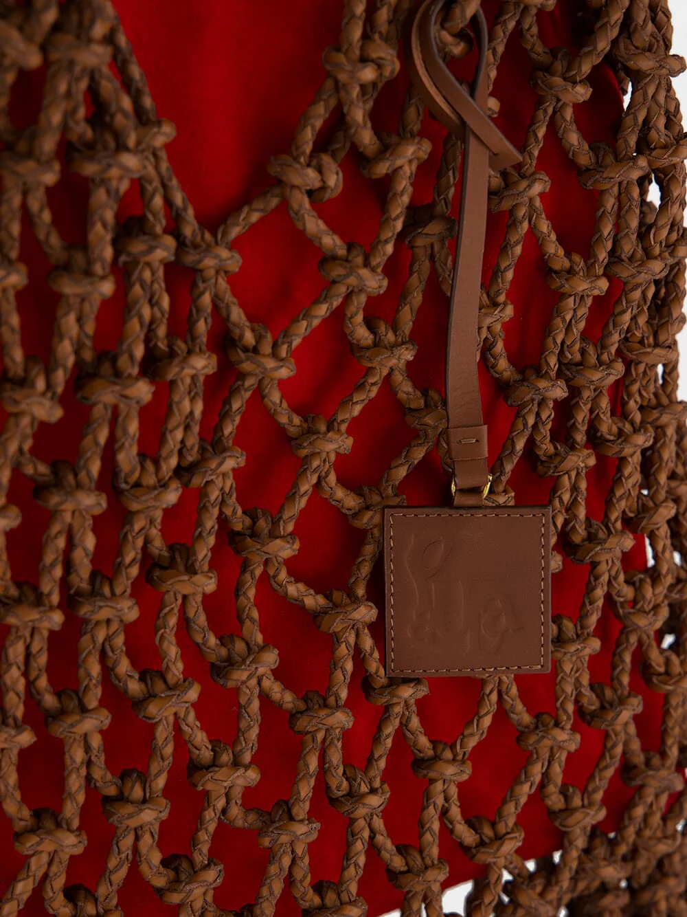 Big Marble Red Dahlia Leather Macramé Maxi Purse - Image 6