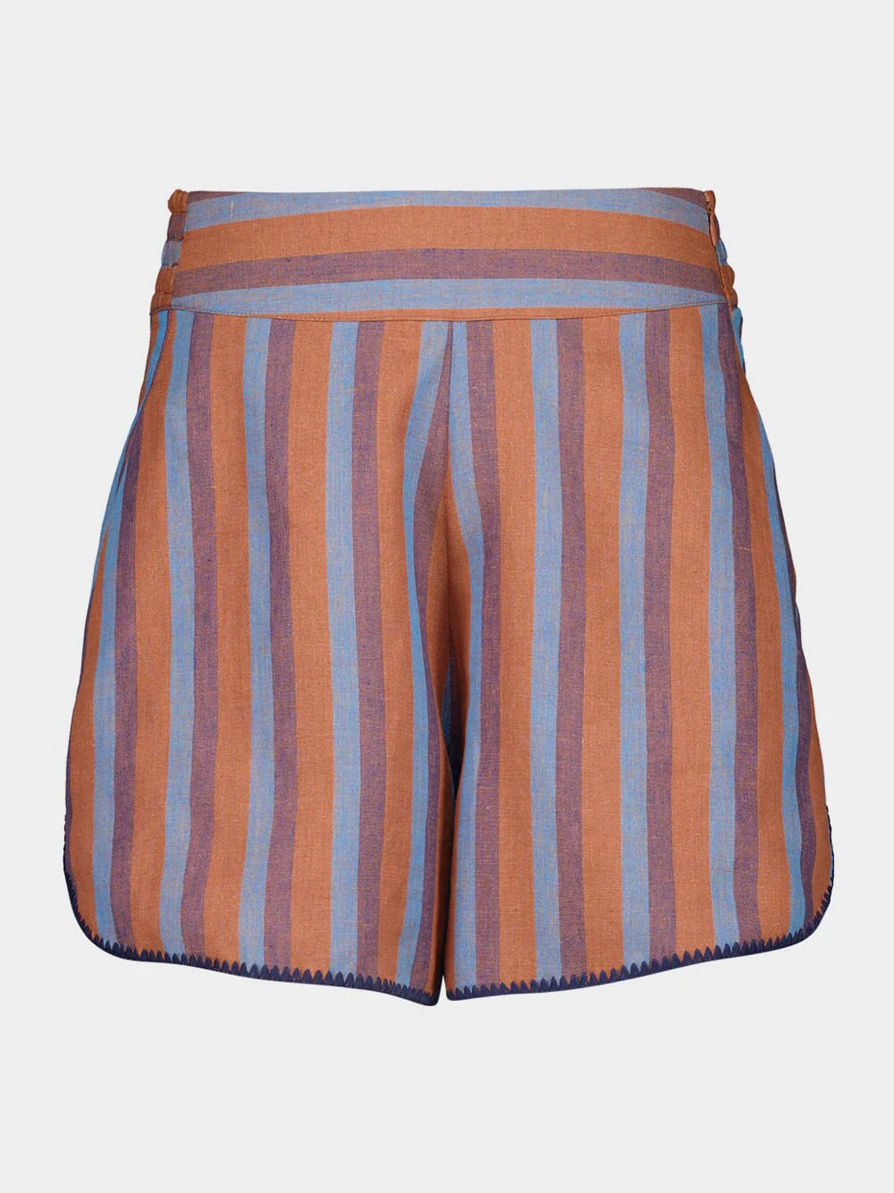 Calcita Blue Stripes Embroidered Linen Shorts