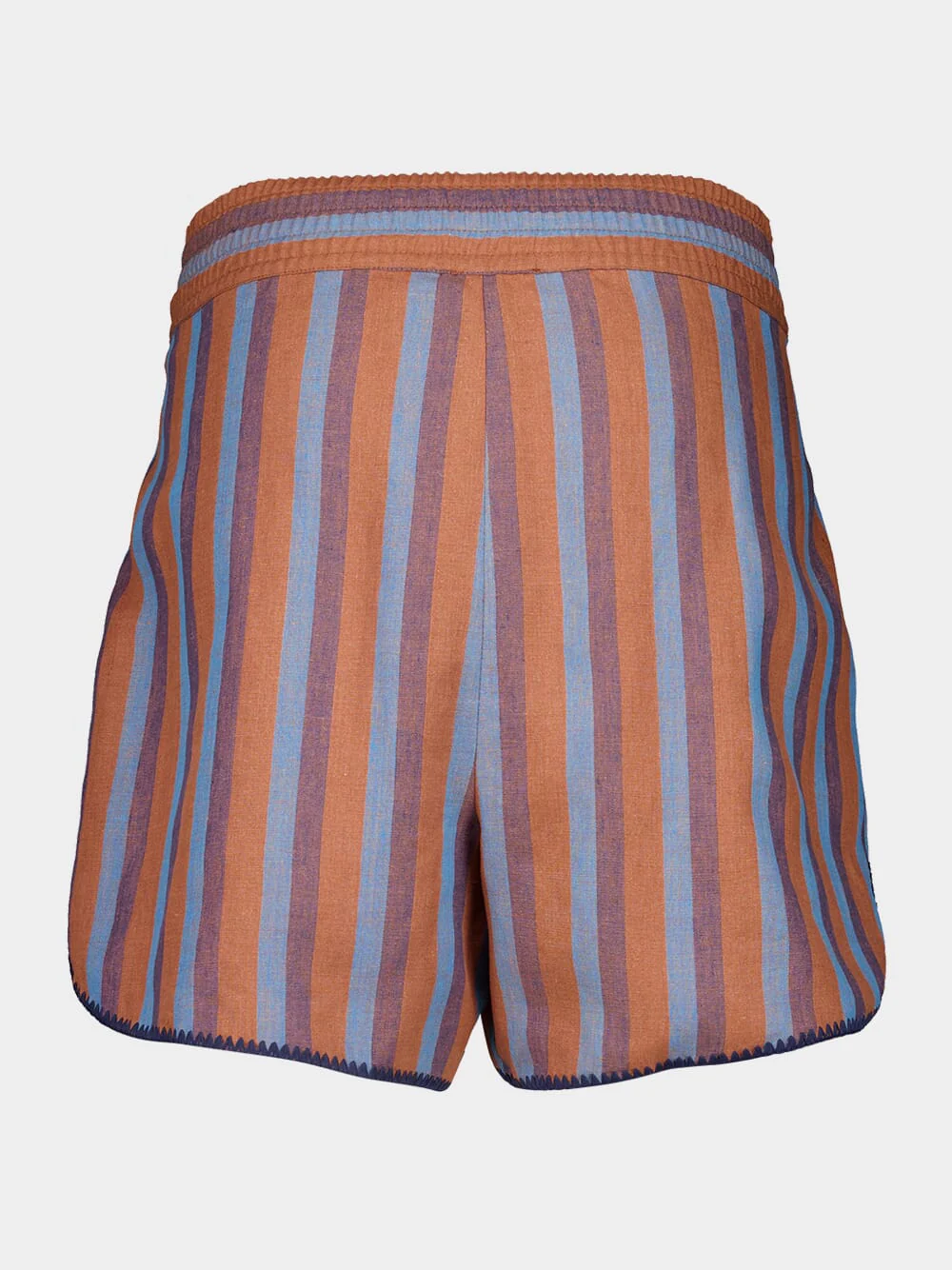 Calcita Blue Stripes Embroidered Linen Shorts - Image 3