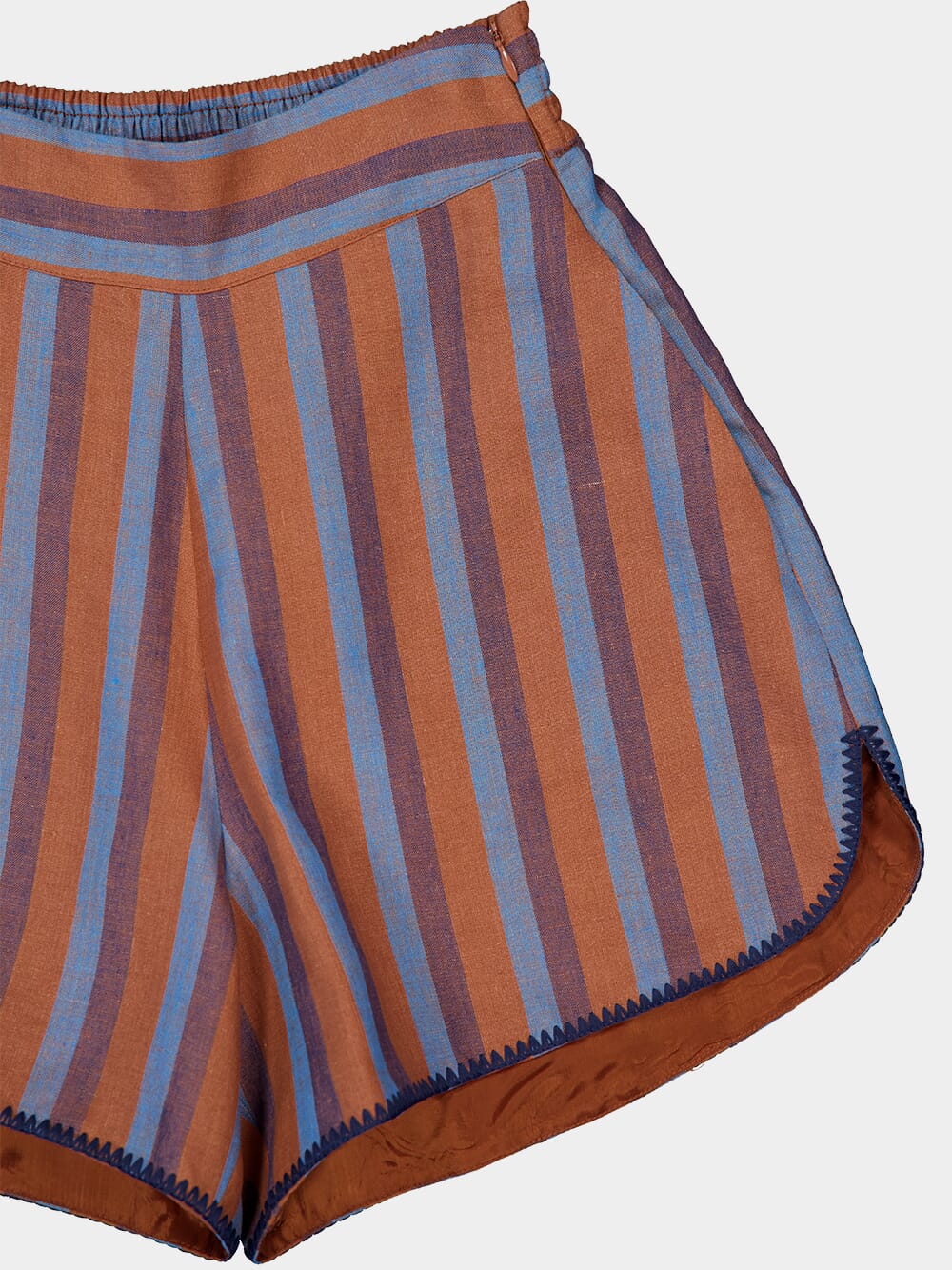 Calcita Blue Stripes Embroidered Linen Shorts - Image 5