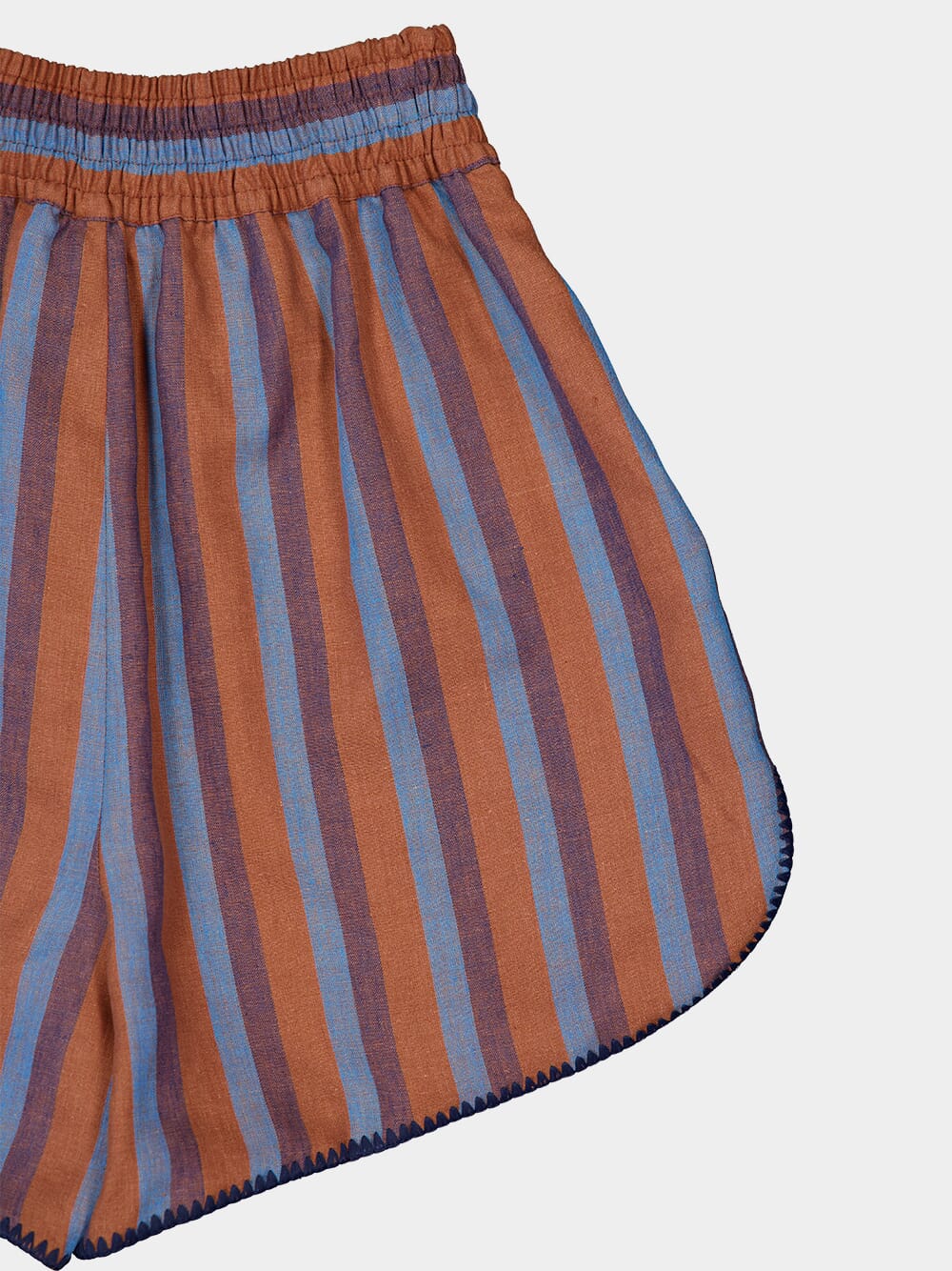 Calcita Blue Stripes Embroidered Linen Shorts - Image 7