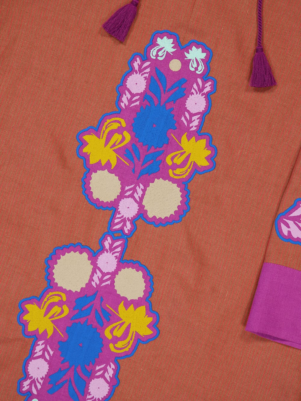 Camille Caramel Café Linen Dress with Embroidered Patches and Belt - Image 6