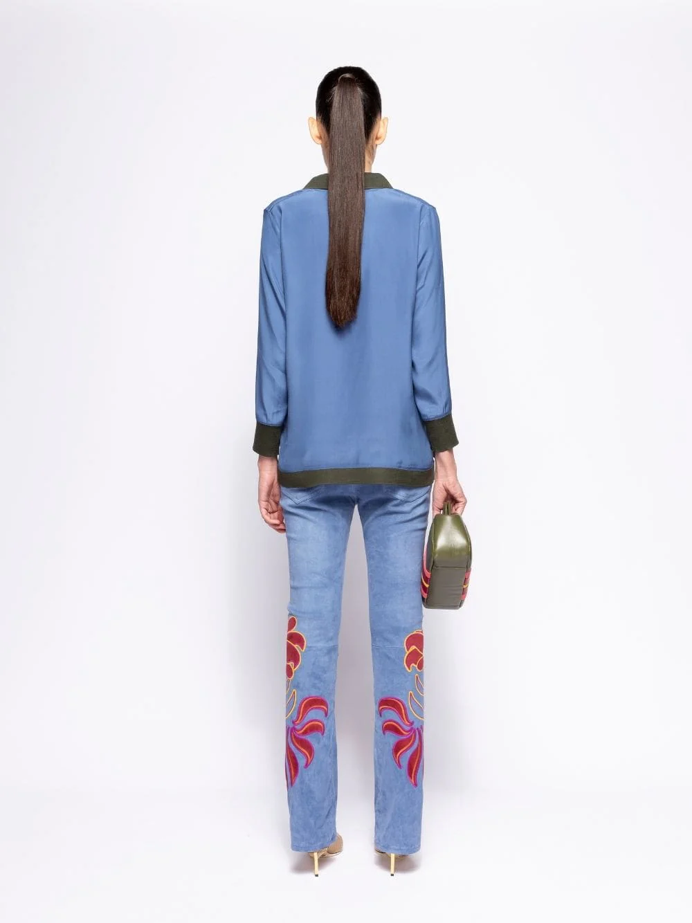 Capella Dutch Blue Embroidered Suede Trousers - Image 3