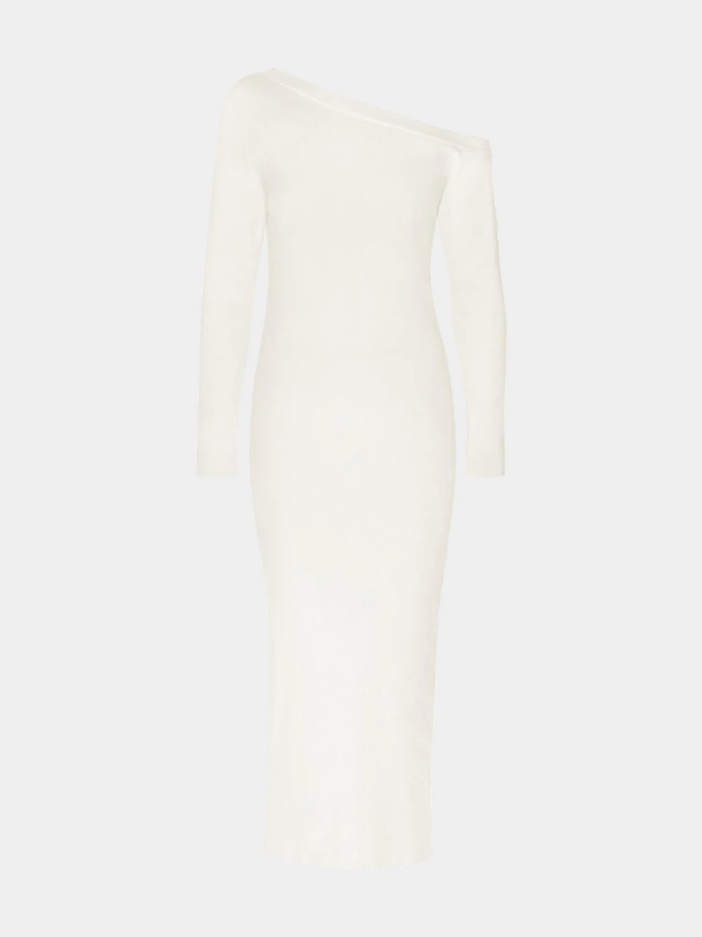 Long Asymmetric Off-White Cashmere Dress - Image 3