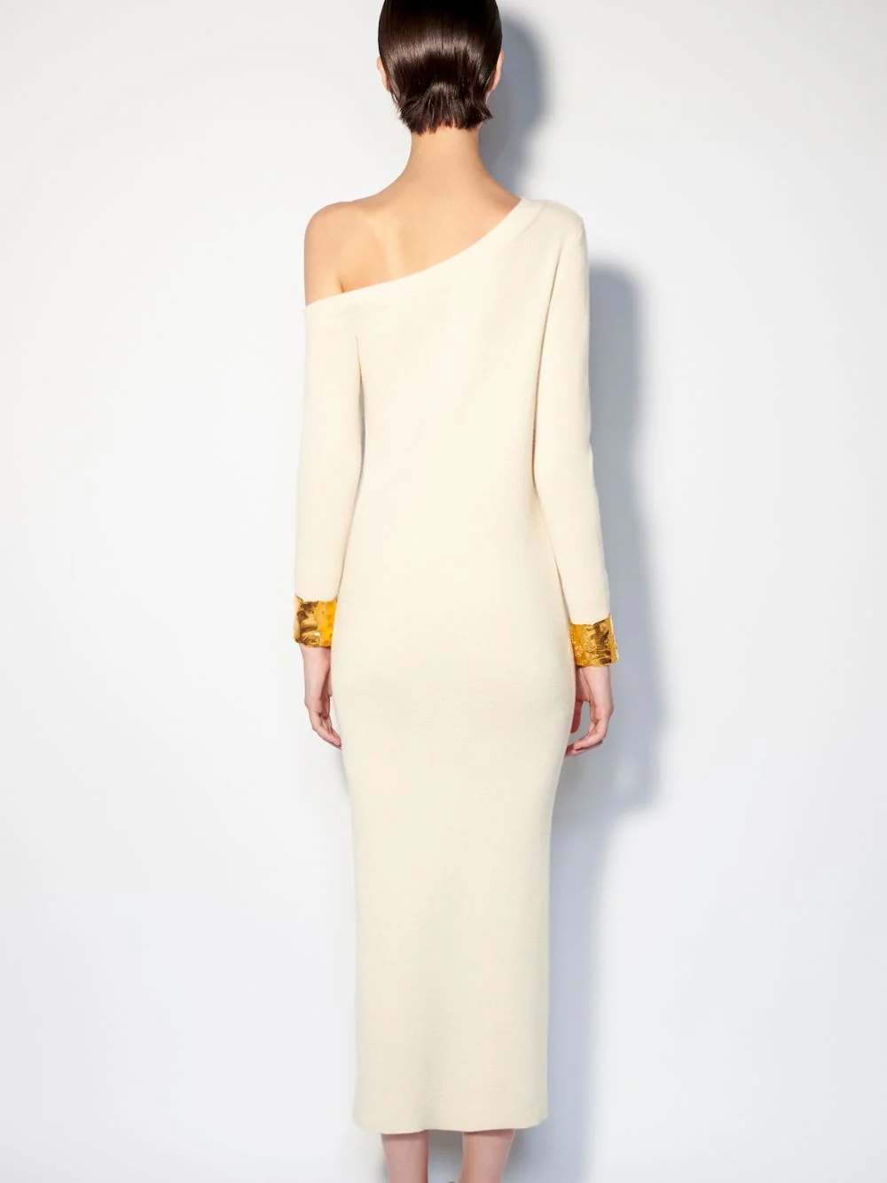 Long Asymmetric Off-White Cashmere Dress - Image 4