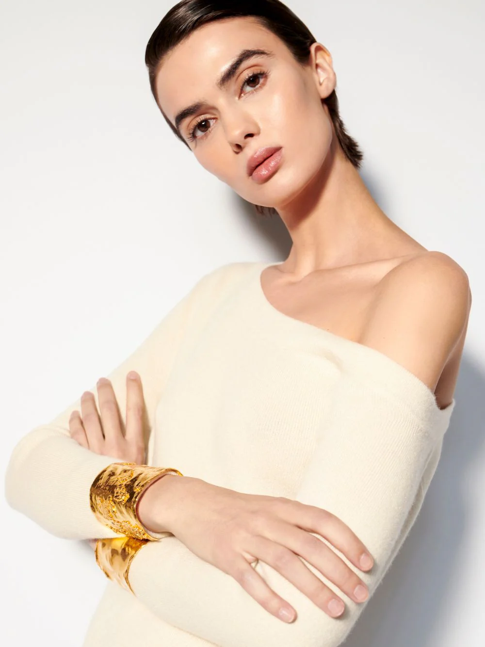 Long Asymmetric Off-White Cashmere Dress - Image 5