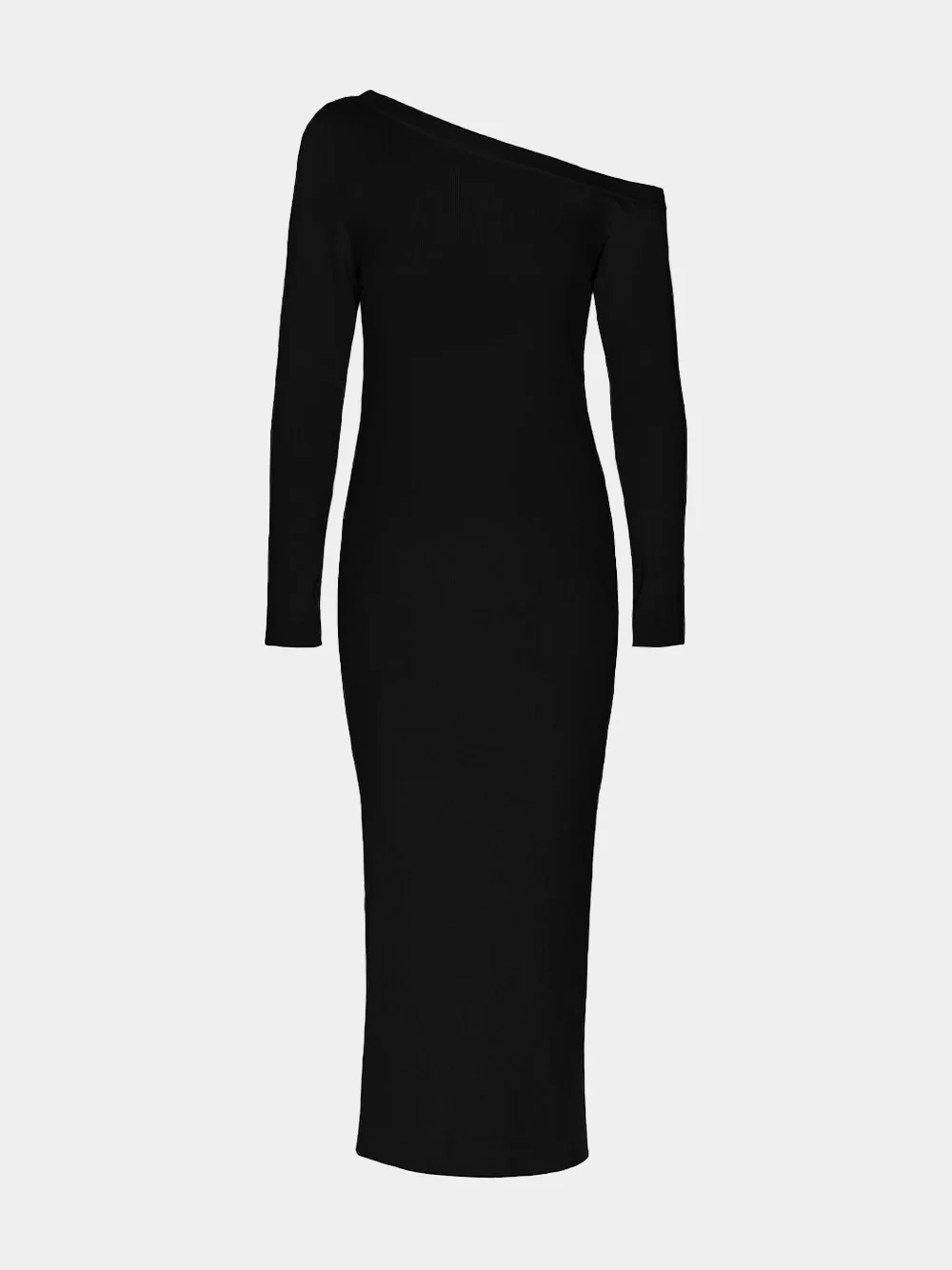 Black Cashmere Asymmetric Long Dress