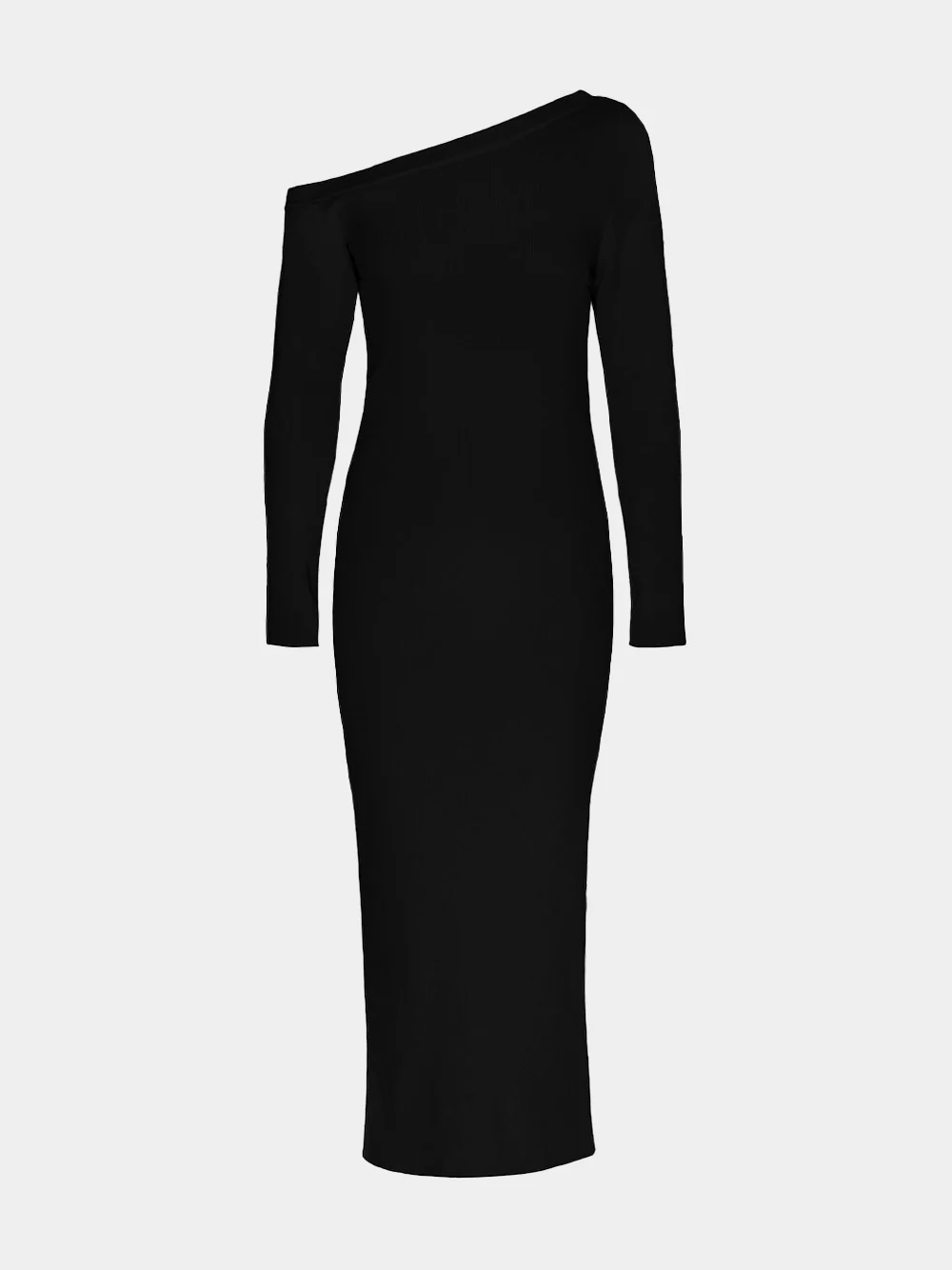 Black Cashmere Asymmetric Long Dress - Image 2