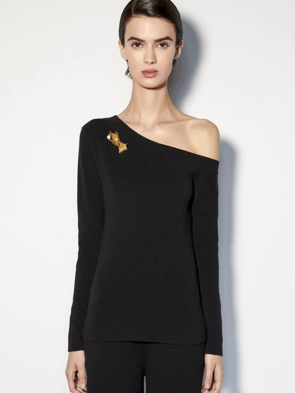 Asymmetric Black Cashmere Sweater - Image 2