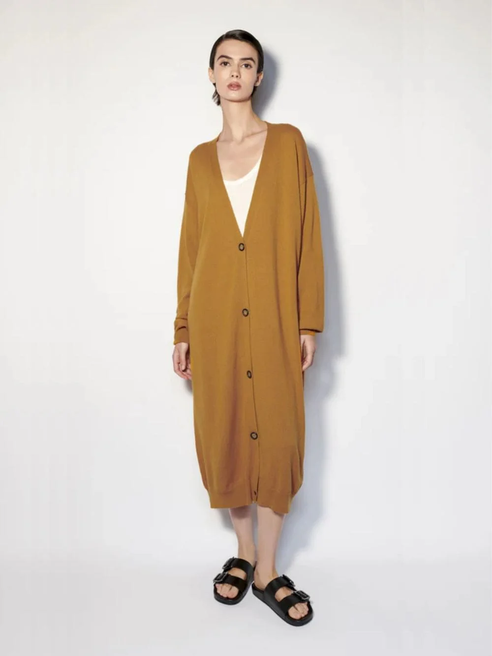 Long Mustard Cashmere Cardigan
