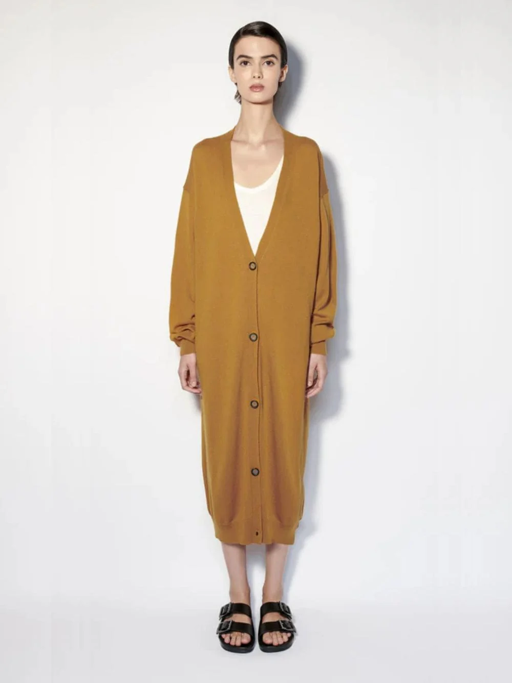 Long Mustard Cashmere Cardigan - Image 3