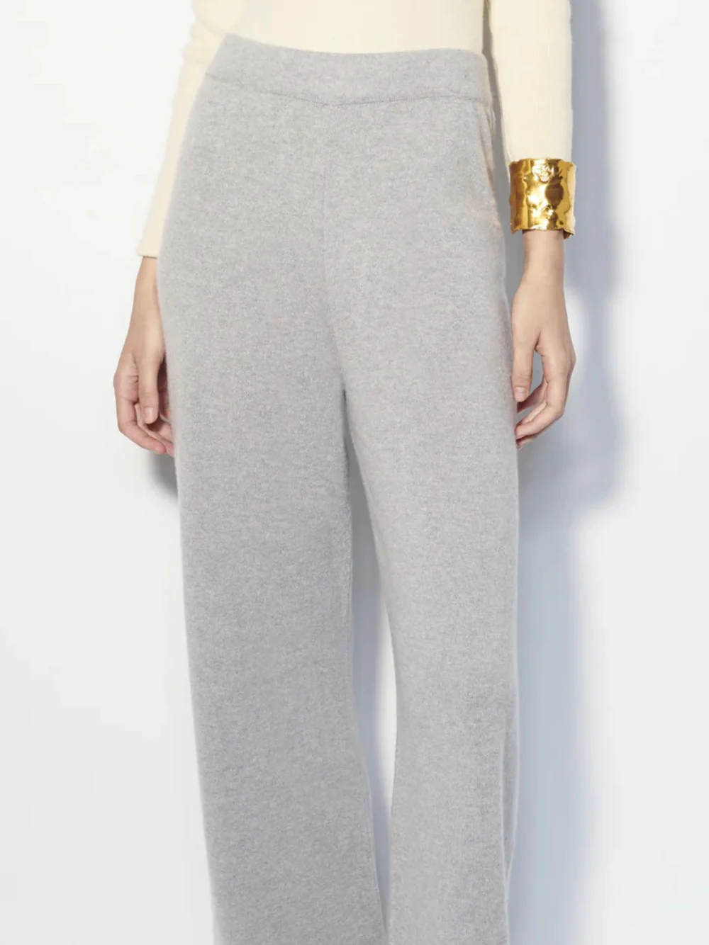 Straight Light Grey Cashmere Pants