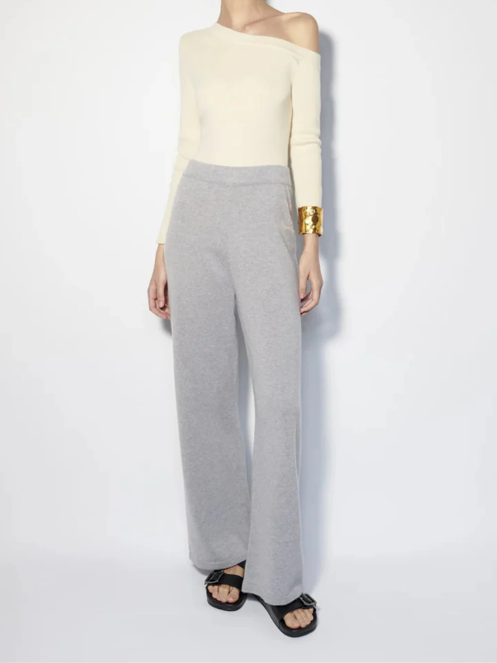 Straight Light Grey Cashmere Pants - Image 3