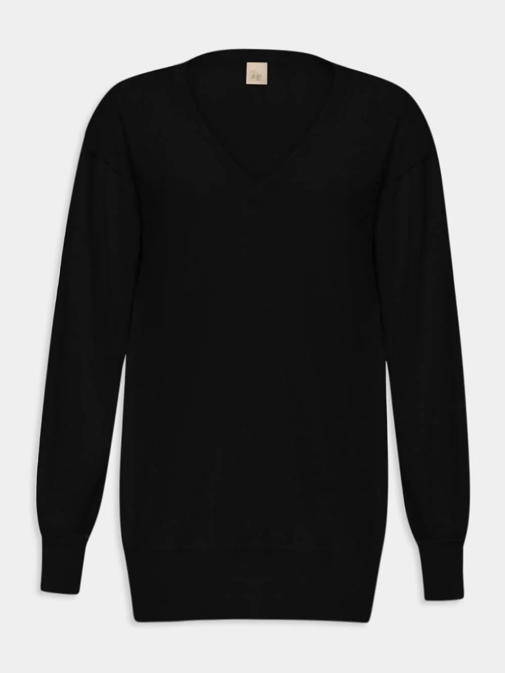 Long V-Neck Black Cashmere Sweater
