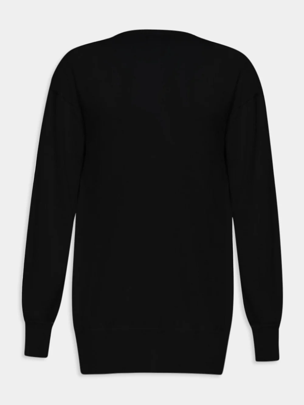Long V-Neck Black Cashmere Sweater - Image 2