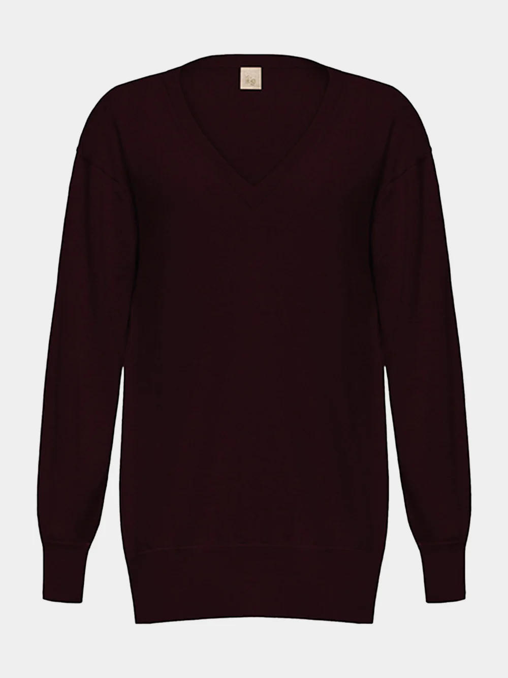 Long V-Neck Burgundy Cashmere Sweater - Image 2