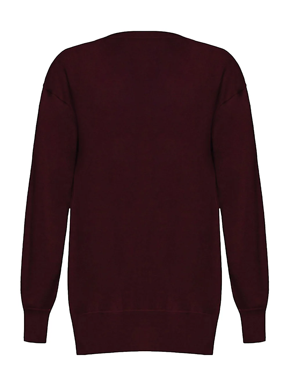 Long V-Neck Burgundy Cashmere Sweater - Image 4
