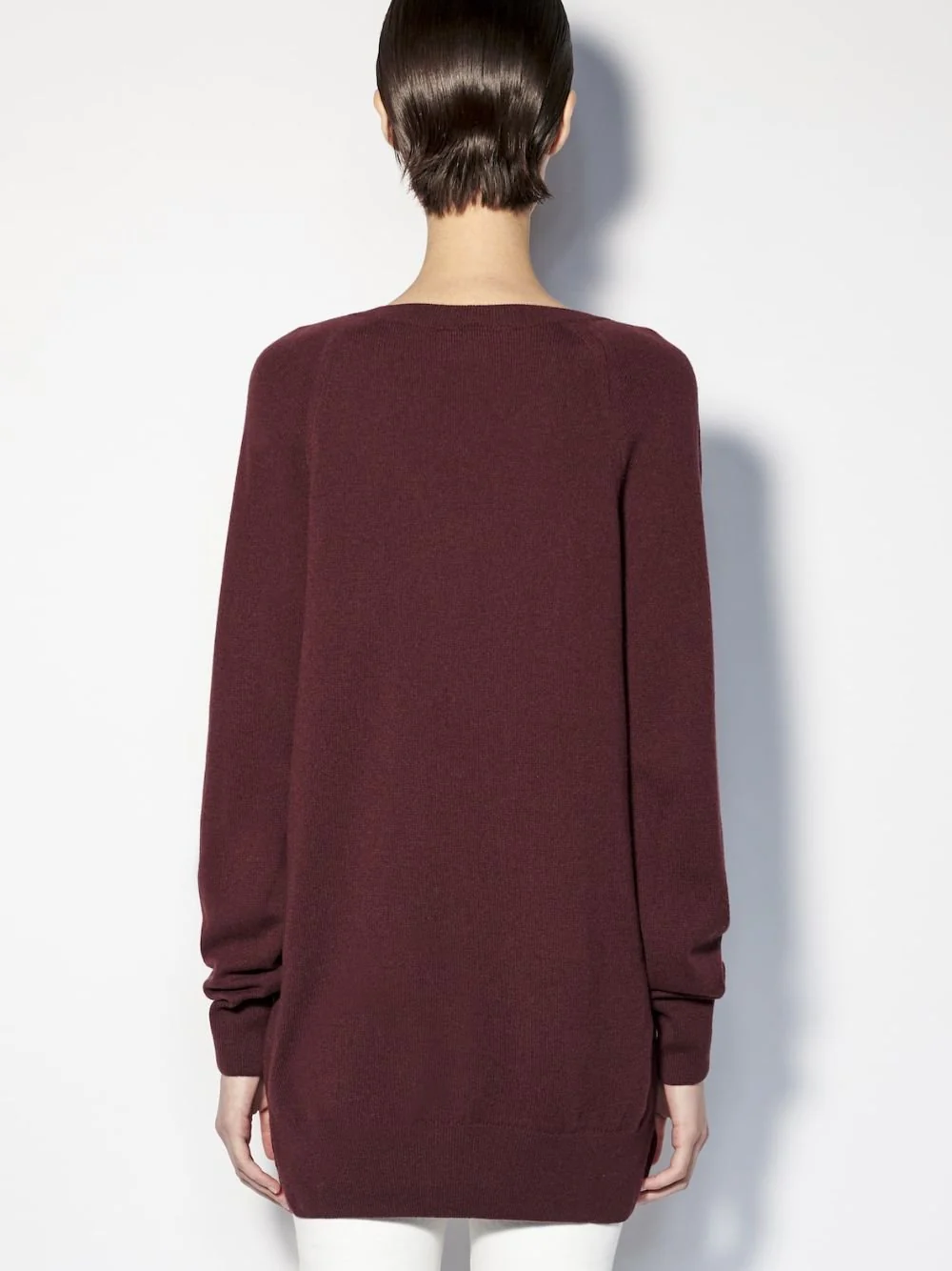 Long V-Neck Burgundy Cashmere Sweater - Image 5