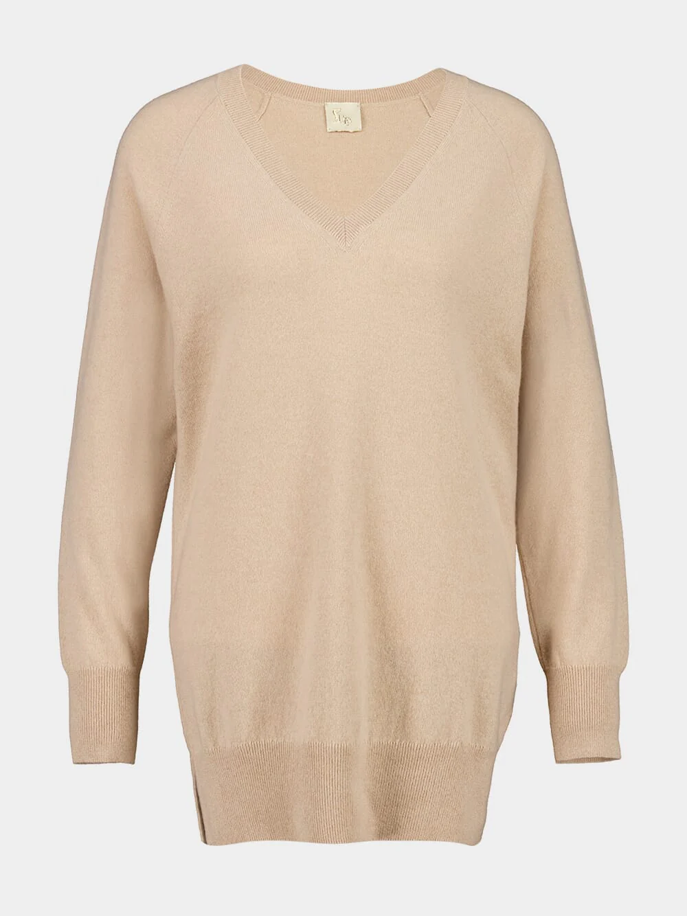 Long V-Neck Camel Cashmere Sweater