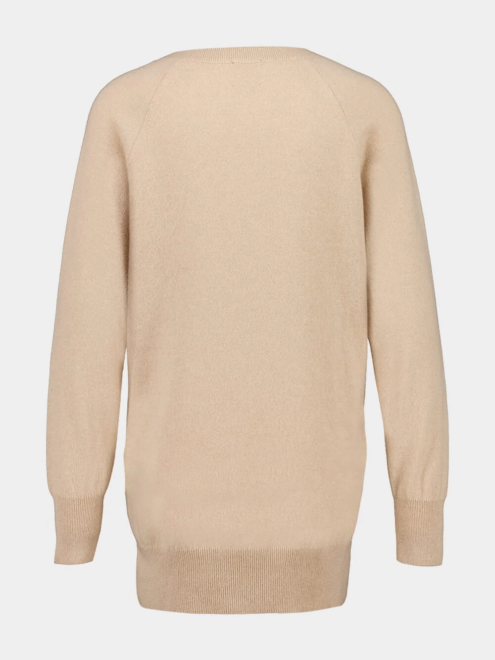 Long V-Neck Camel Cashmere Sweater - Image 2