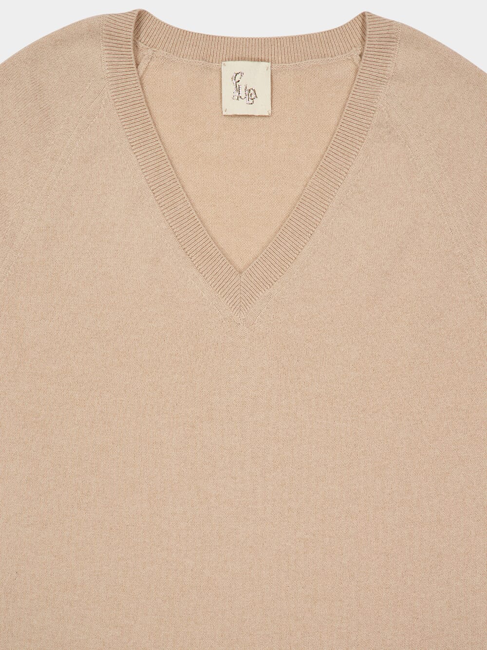 Long V-Neck Camel Cashmere Sweater - Image 3