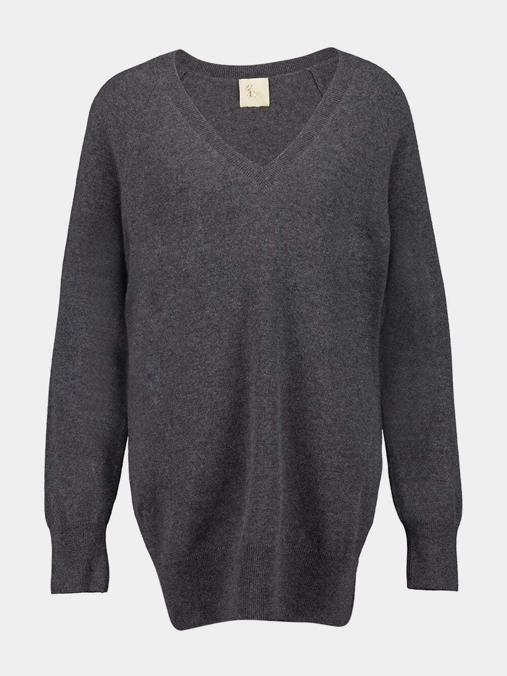 Long V-Neck Dark Grey Cashmere Sweater