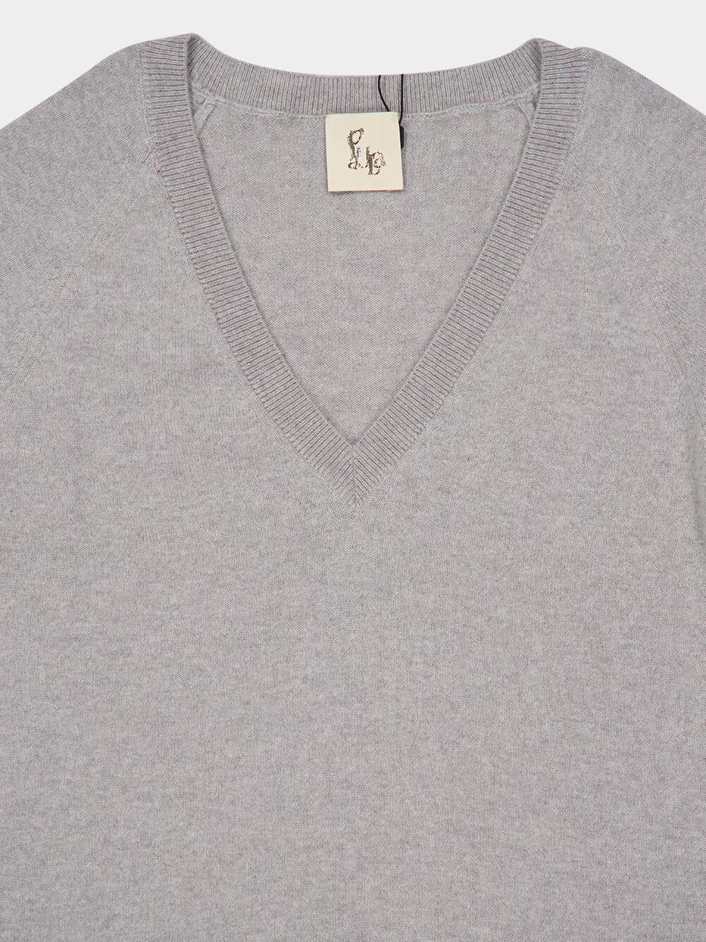 Long V-Neck Light Grey Cashmere Sweater - Image 3