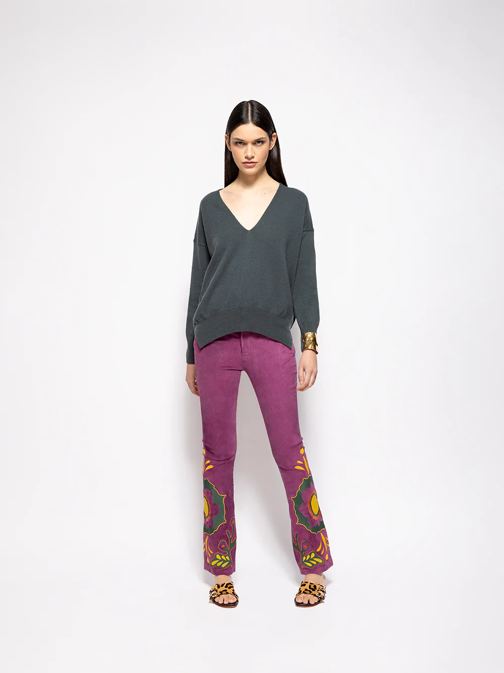 V-Neck Dark Green Cashmere Sweater