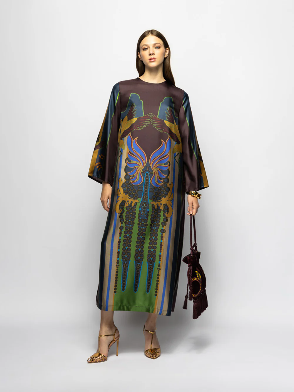 Celina Fairytail Turtleneck Printed Silk Twill Dress - Image 2