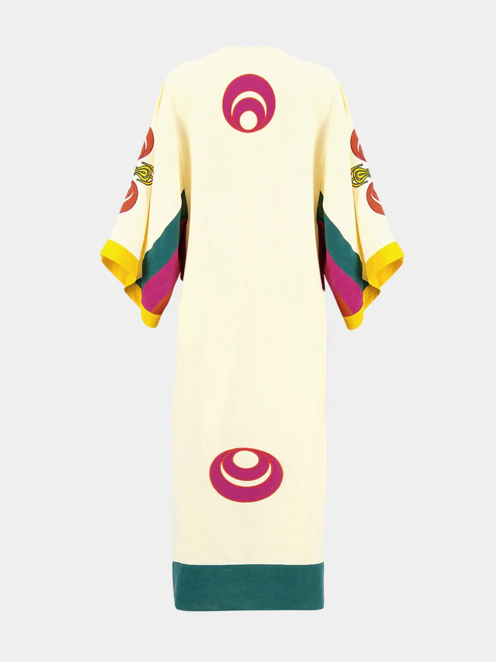 Cinnabar Vanilla Custard Linen Dress with Embroidered Patches - Image 4