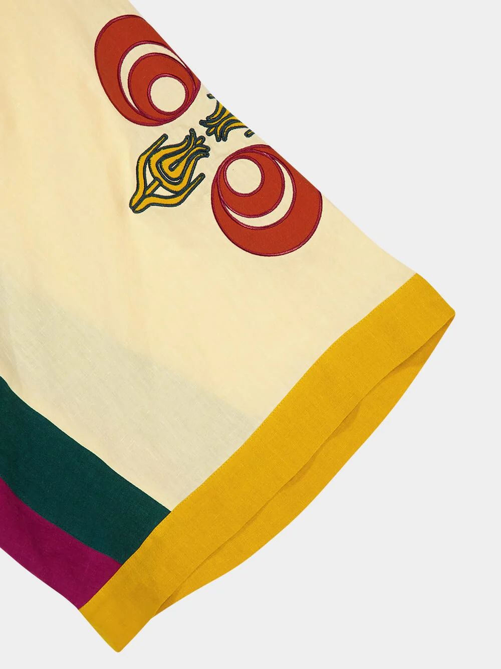 Cinnabar Vanilla Custard Linen Dress with Embroidered Patches - Image 8