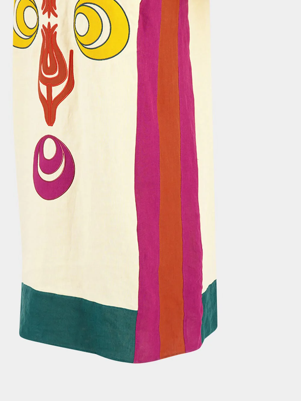Cinnabar Vanilla Custard Linen Dress with Embroidered Patches - Image 9