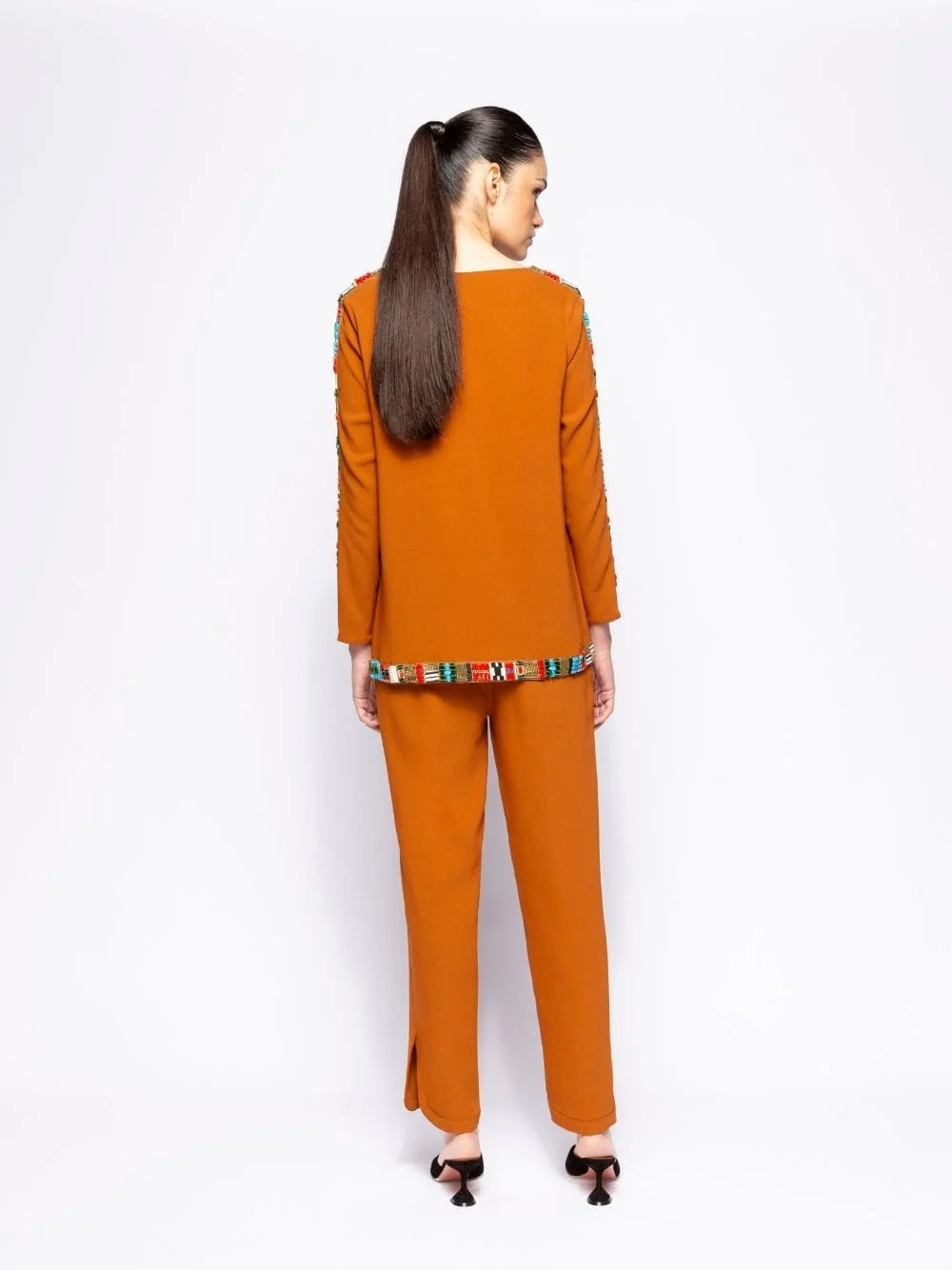 Clara Caramel Hand-Embroidered Boat-Neck Top - Image 3