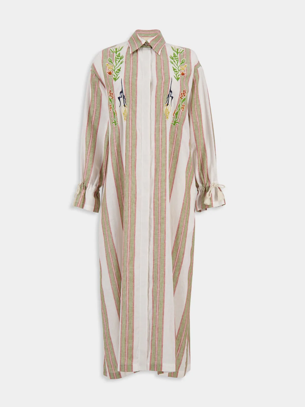 Almandine Linen Striped Dress With Embroideries - Image 2