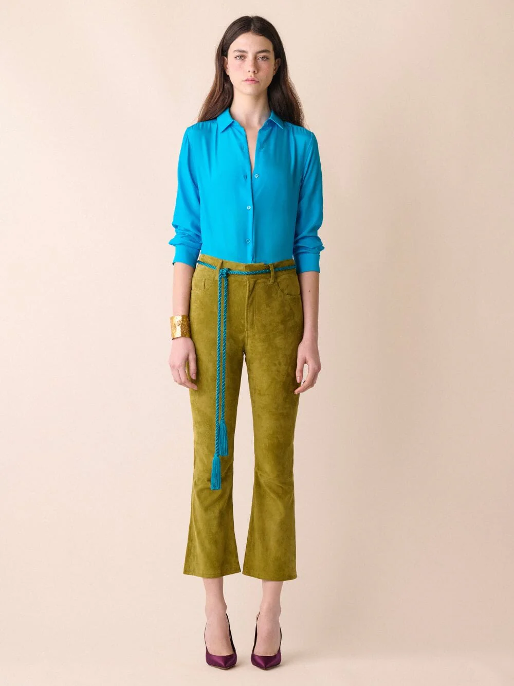 Ametista Blue Silk Satin Matte Shirt - Image 3