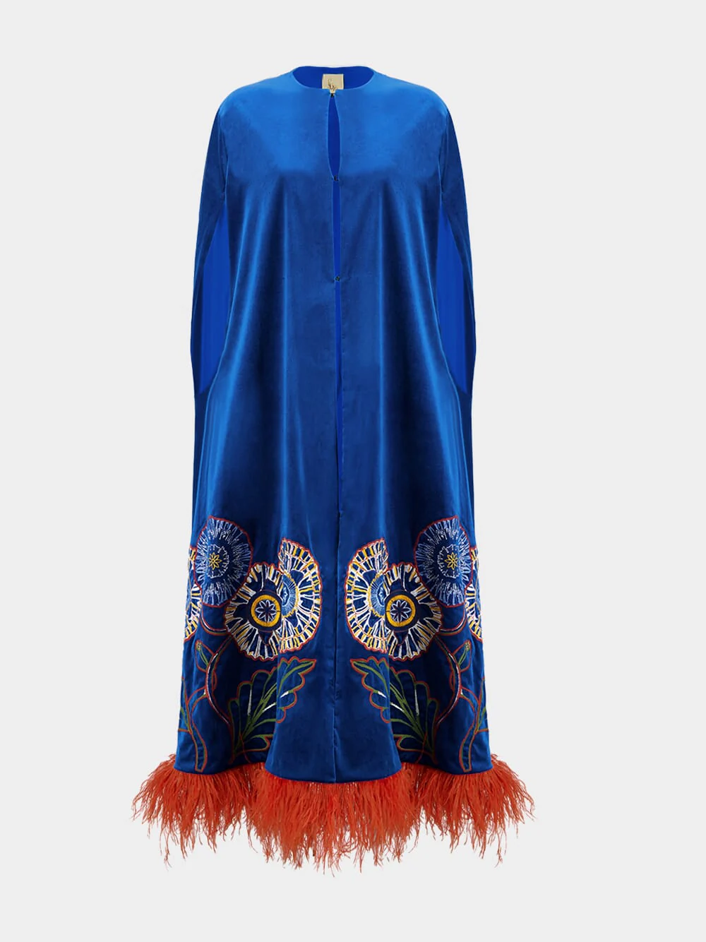 Aspen Embroidered Velvet Cape with Feathers - Image 2