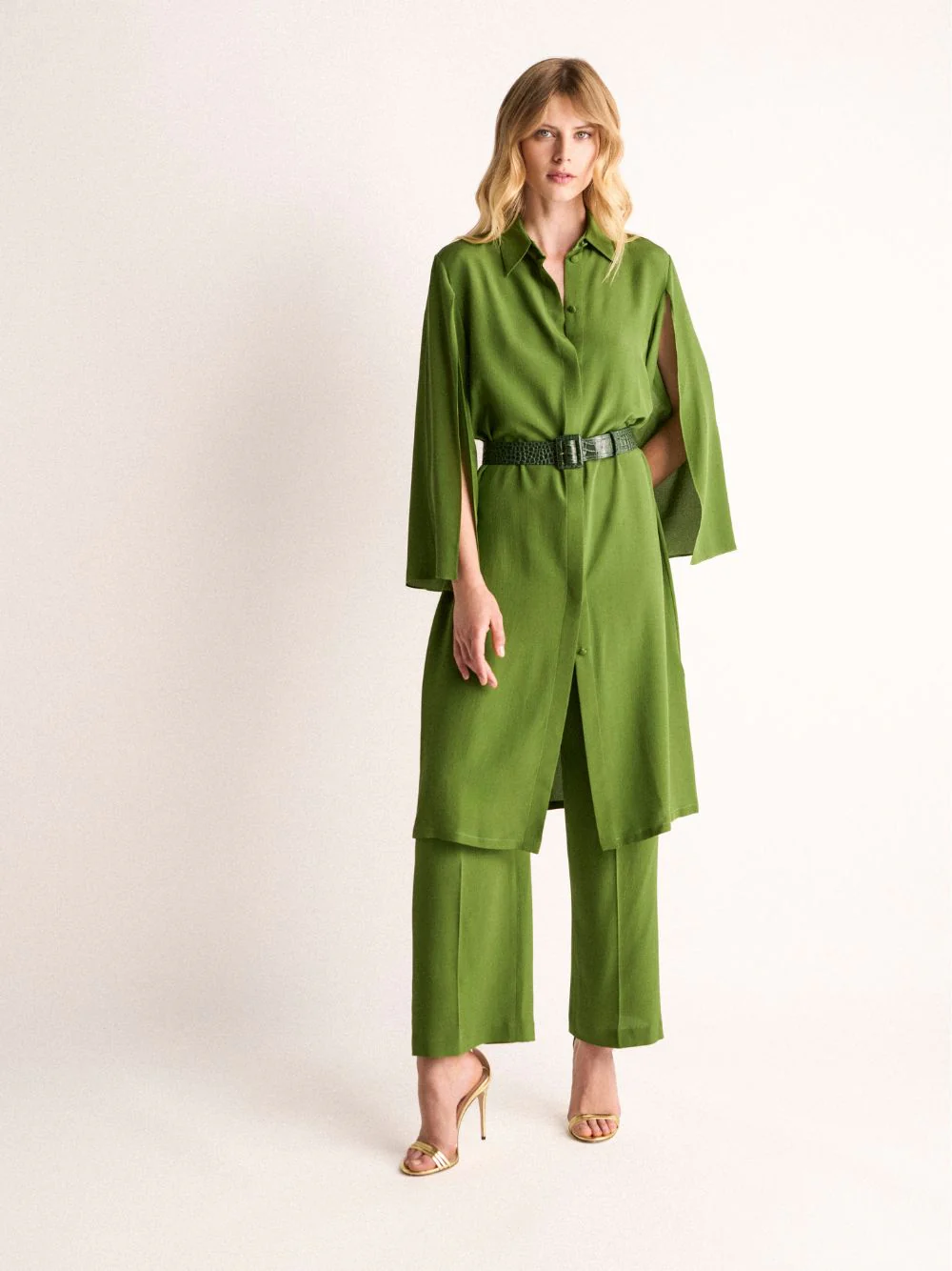 Chanterelle Garden Green Silk Midi Dress