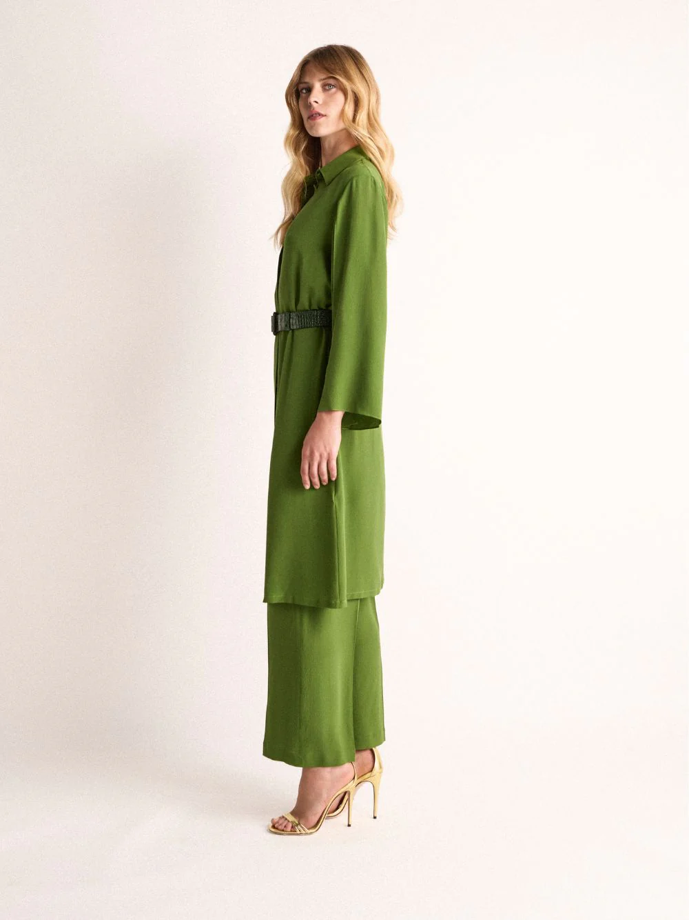 Chanterelle Garden Green Silk Midi Dress - Image 3