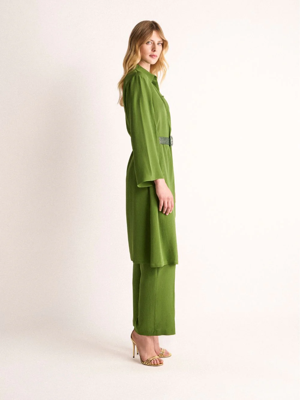 Chanterelle Garden Green Silk Midi Dress - Image 4