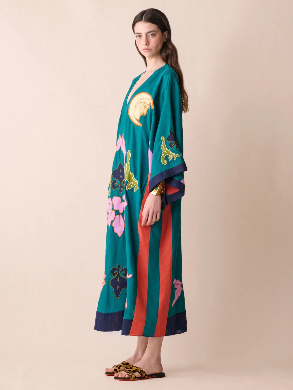 Cinnabar Linen Dress With Embroidered Patches - Image 3
