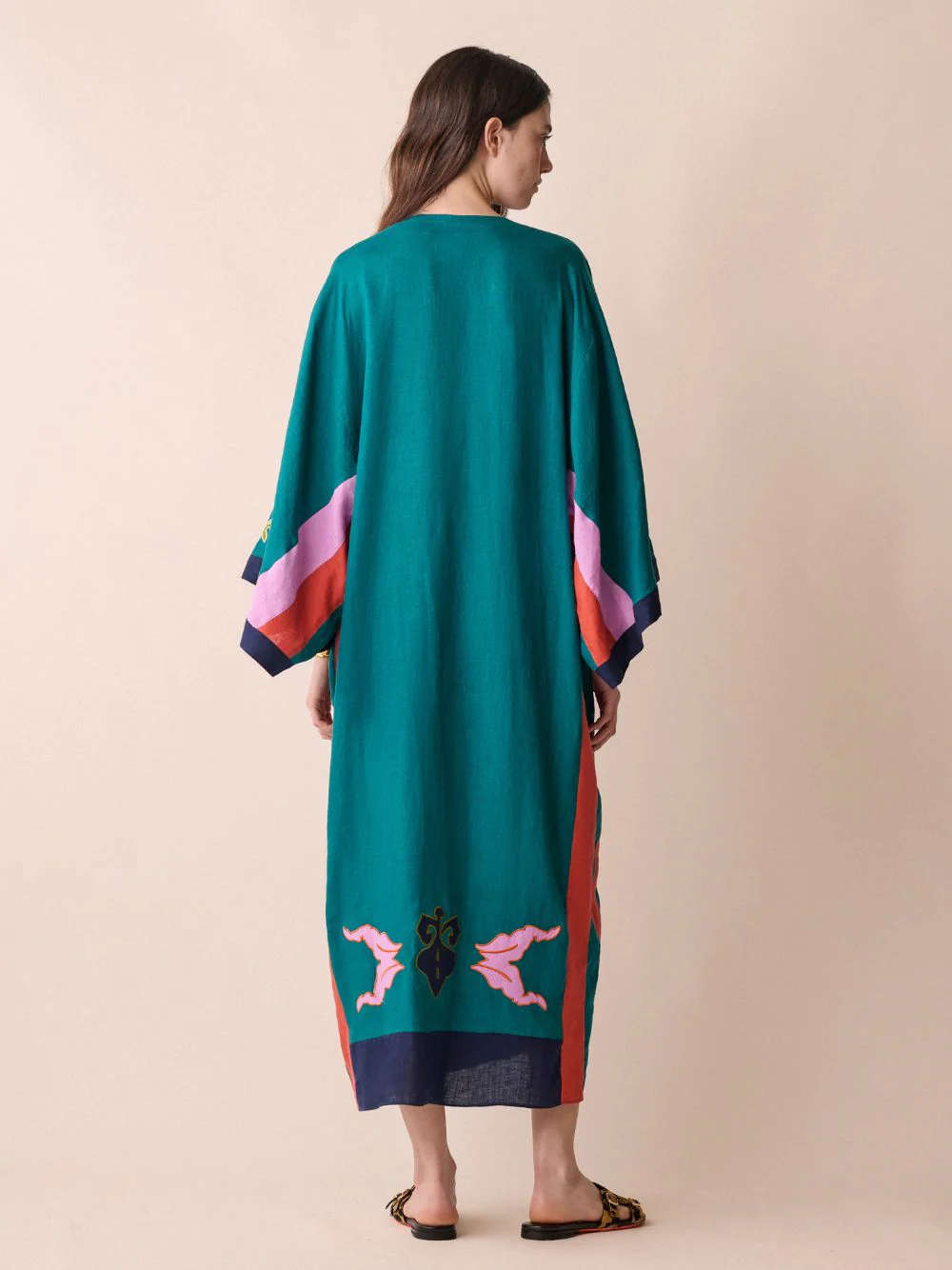 Cinnabar Linen Dress With Embroidered Patches - Image 5