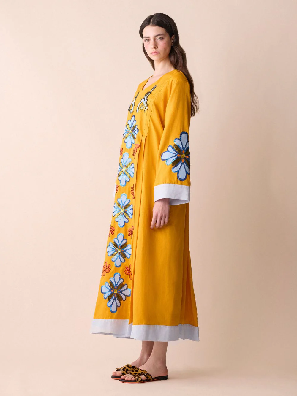 Crystal Linen Embroidered Maxi Dress - Image 3